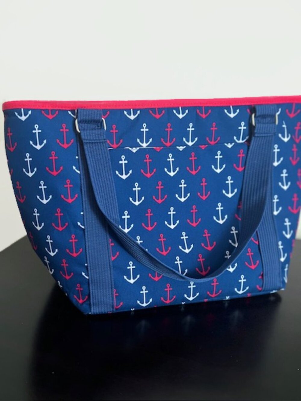 Picnic Time Navy Blue Insulated Zipper Tote Bag Nautical Anchor Print - Like New